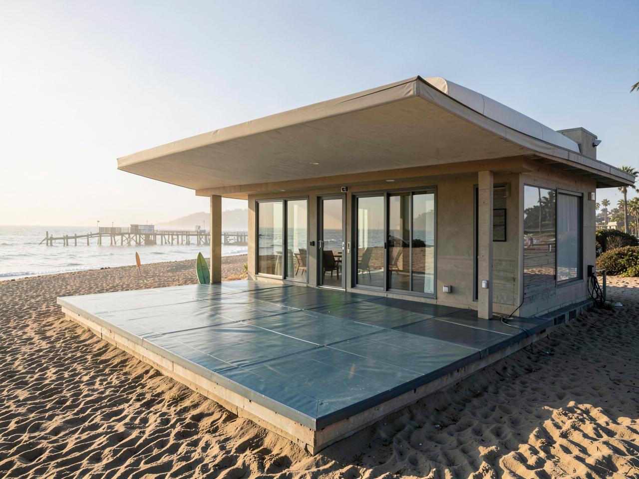 Flat membrane roof and deck on an Imperial Beach, CA home near the pier