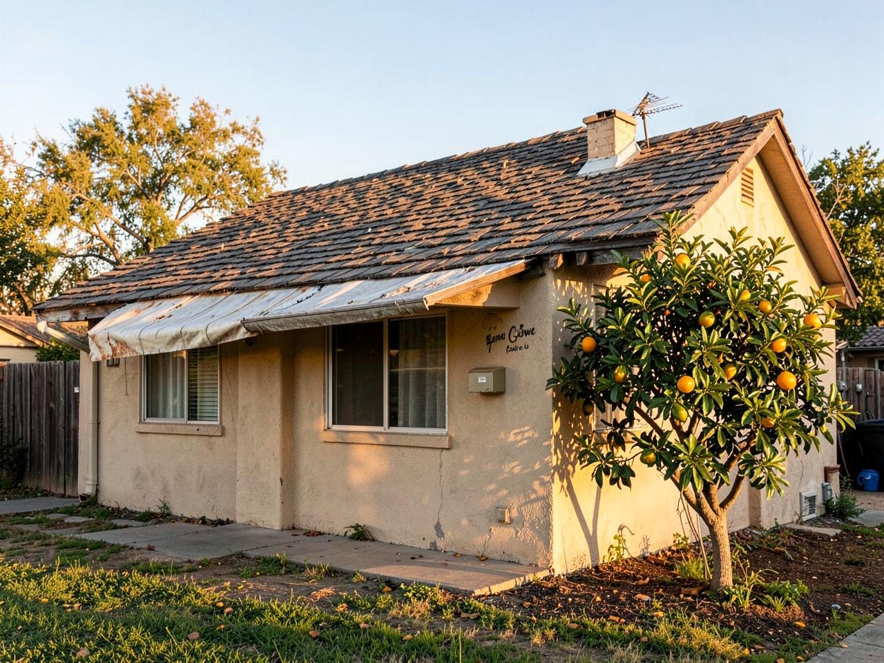 Worn shingle roof and rolled roofing over an addition on a Lemon Grove, CA home
