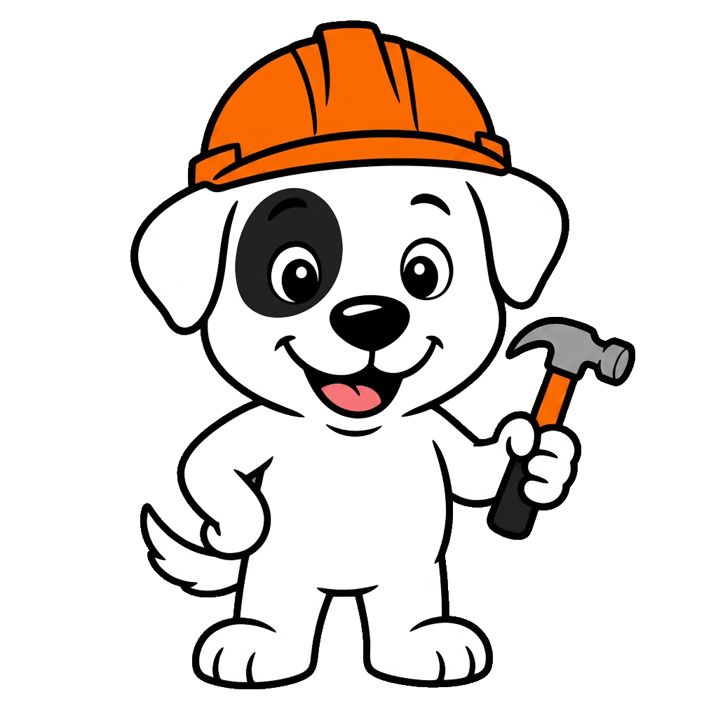 Spot the white dog with a black spot over his eyes, mascot of Spot Roof Repair